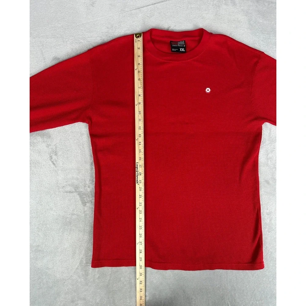 South Pole Y2K Red Thermal Waffle Knit Crewneck Sweater Men's XXL Long Sleeve